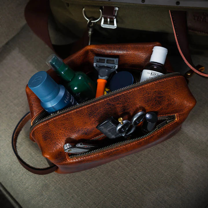AGUEN Leather Dopp Bag With Zipper