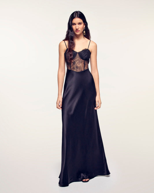 Long Strappy Dress with Lace Top