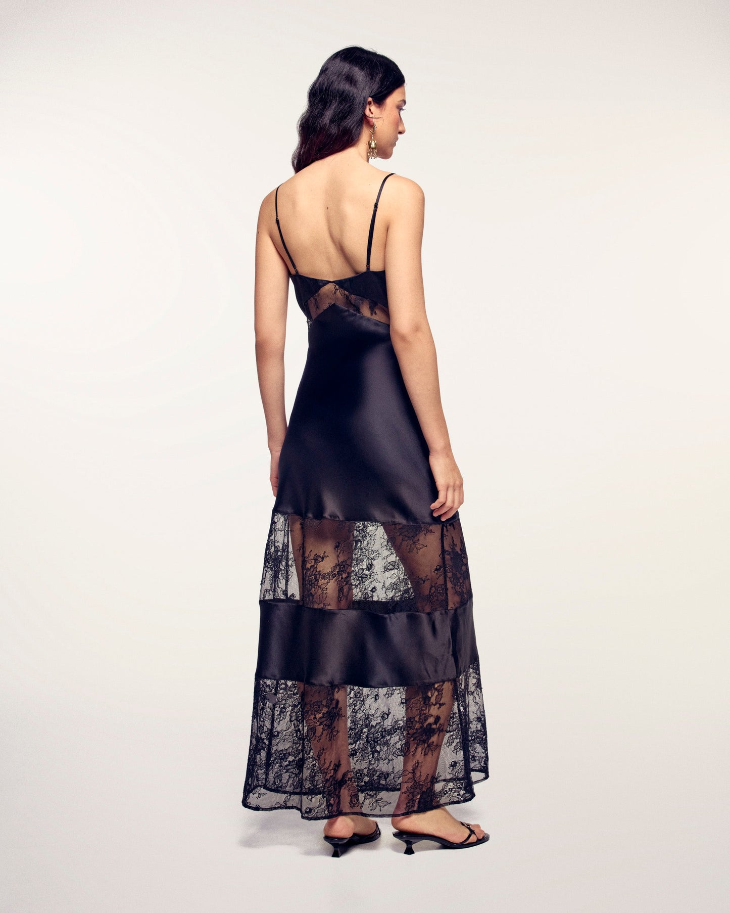 Long Strappy Dress with Lace Cut-outs