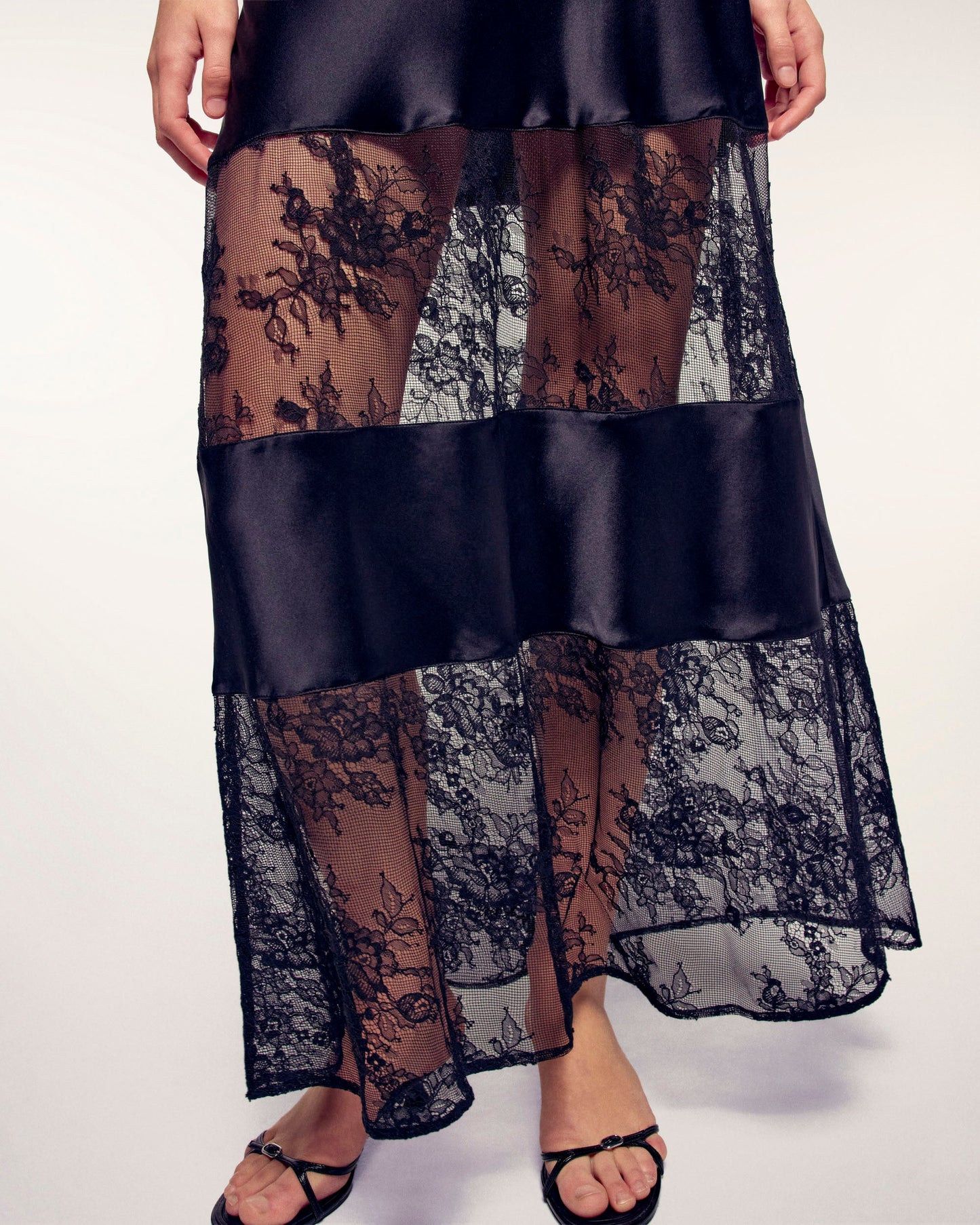 Long Strappy Dress with Lace Cut-outs