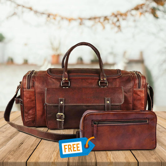 Traveler Weekender Duffle  Leather Bag + FREE Toiletry Bag