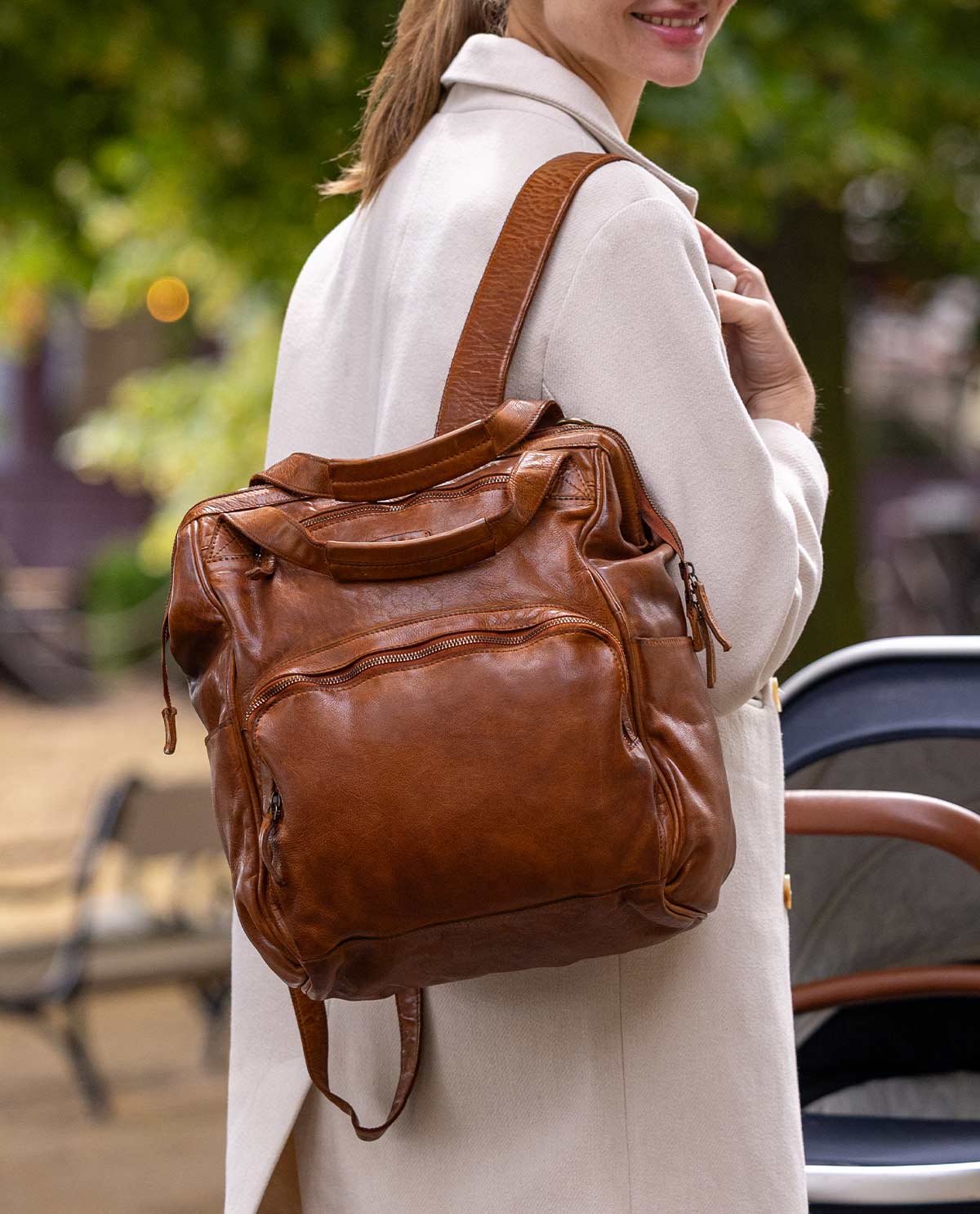 Stylish Leather Diaper Bag – Large Capacity Baby Bag