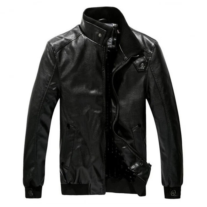 Men Solid Color Motorcycle Leather Jacket