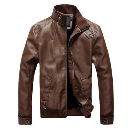 Men Solid Color Motorcycle Leather Jacket