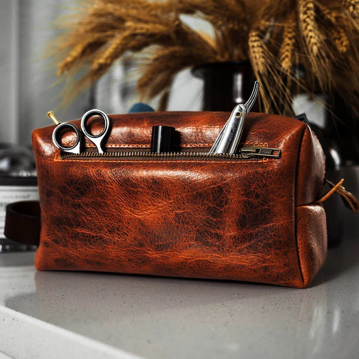 AGUEN Leather Dopp Bag With Zipper