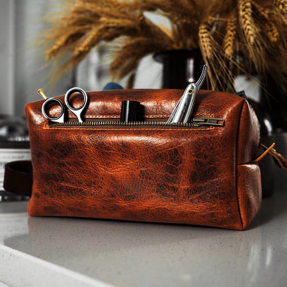 AGUEN Leather Dopp Bag With Zipper