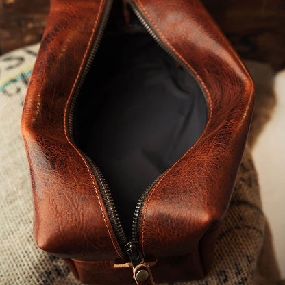 AGUEN Leather Dopp Bag With Zipper